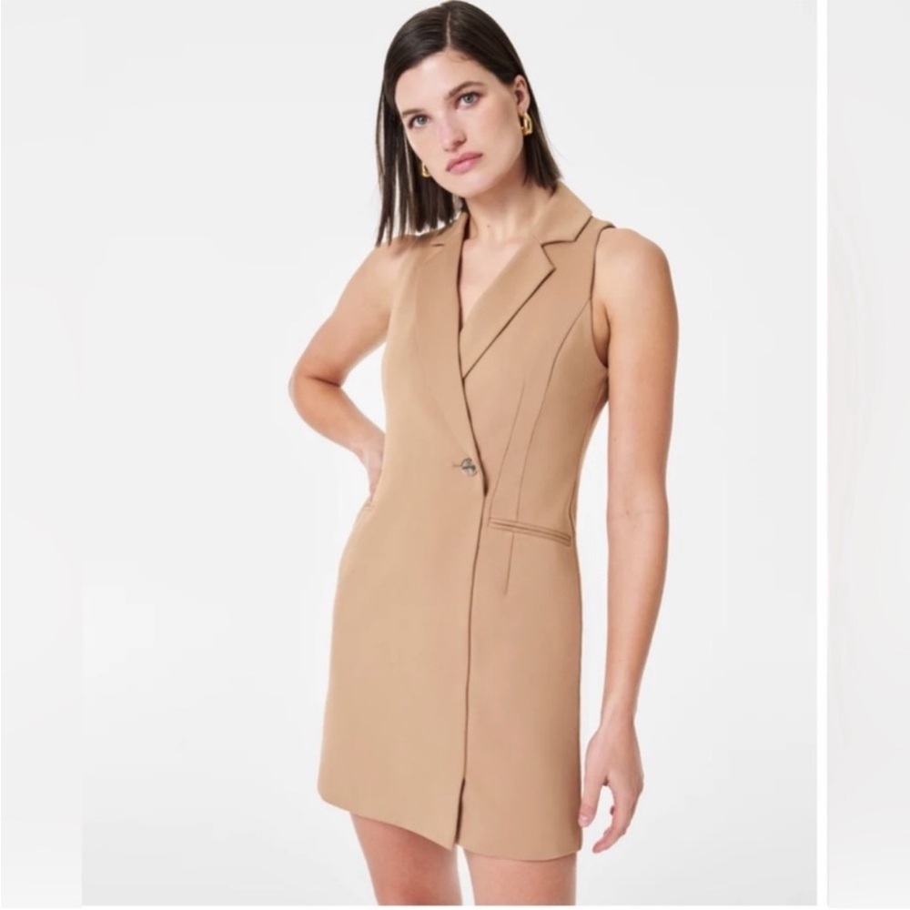 SPANX “Perfect” Camel Sleeveless Mini Dress